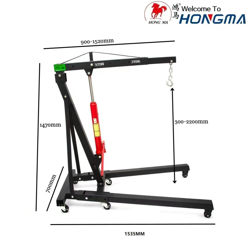 2-Ton Hydraulic Engine Hoist – Heavy-Duty Folding Shop Crane with Wheels