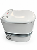 Portable Flushing Toilet for Camping, RV, Travel and Boating – 14L Fresh Water Tank, 12L/20L Detachable Waste Tank, Piston Pump, Level Indicator and Rotating Pour Spout
