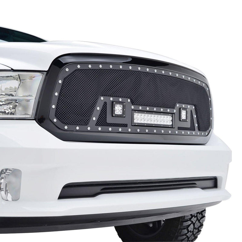 Black Stainless Steel Wire Mesh Grille for 2013-18 Dodge Ram 1500 & 2019-21 Ram 1500 Classic/Warlock - Galaxy Auto CA