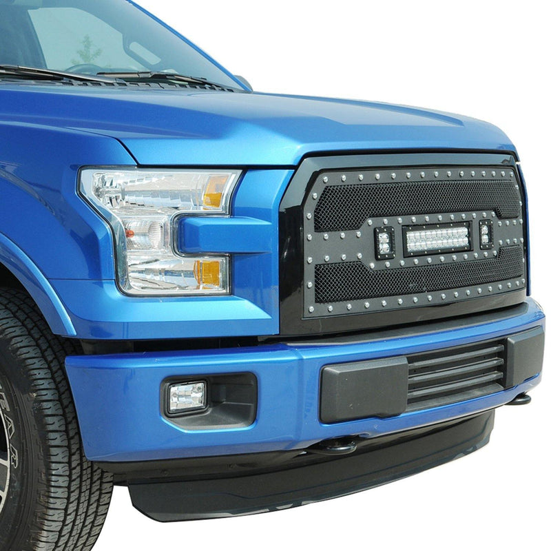 Black Stainless Steel Wire Mesh Grille for 2015-17 Ford F150 - Galaxy Auto CA