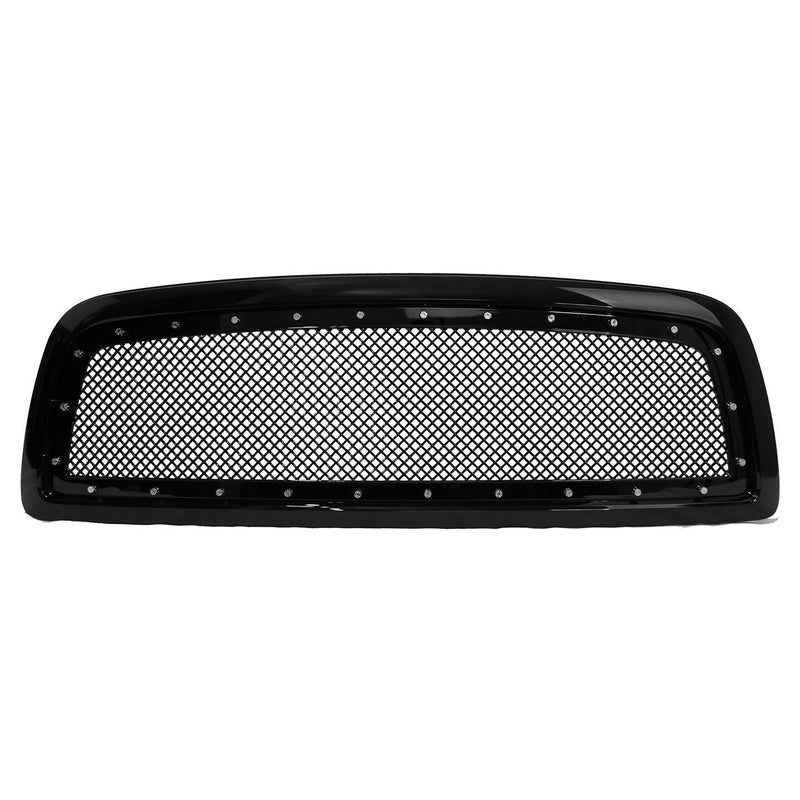 Mesh Grille with Rivets for 2009-12 Dodge Ram 1500 (Gloss Black) - Galaxy Auto CA