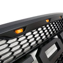 Ford Grille for 2004-08 Ford F150 - Raptor Mesh Style Full Front Grill with Three LED Lights (Matte Black) - Galaxy Auto CA