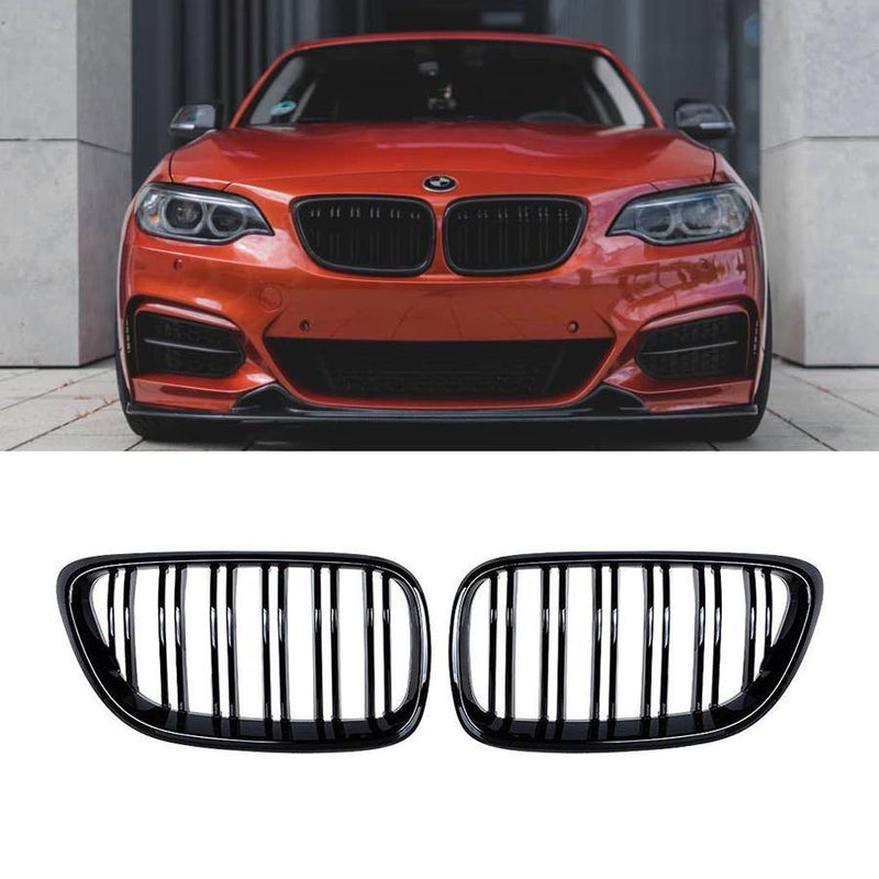 Kidney Grilles for 2014-19 BMW 2-Series F22/F23 (Gloss Black Dual Slat) - Galaxy Auto CA