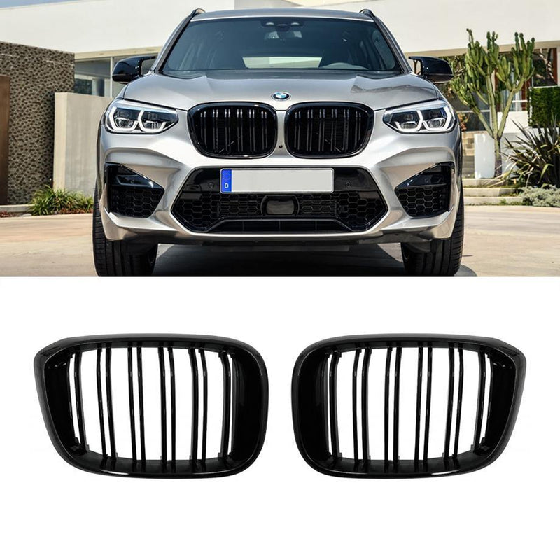 Kidney Grilles for 2018-21 BMW X3/X4 G01/G02 (Gloss Black Dual Slat) - Galaxy Auto CA