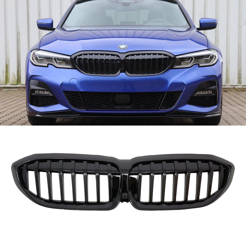 Kidney Grilles for 2019-21 BMW 3-Series G20 330i M340i (Gloss Black Single Slat) - Galaxy Auto CA