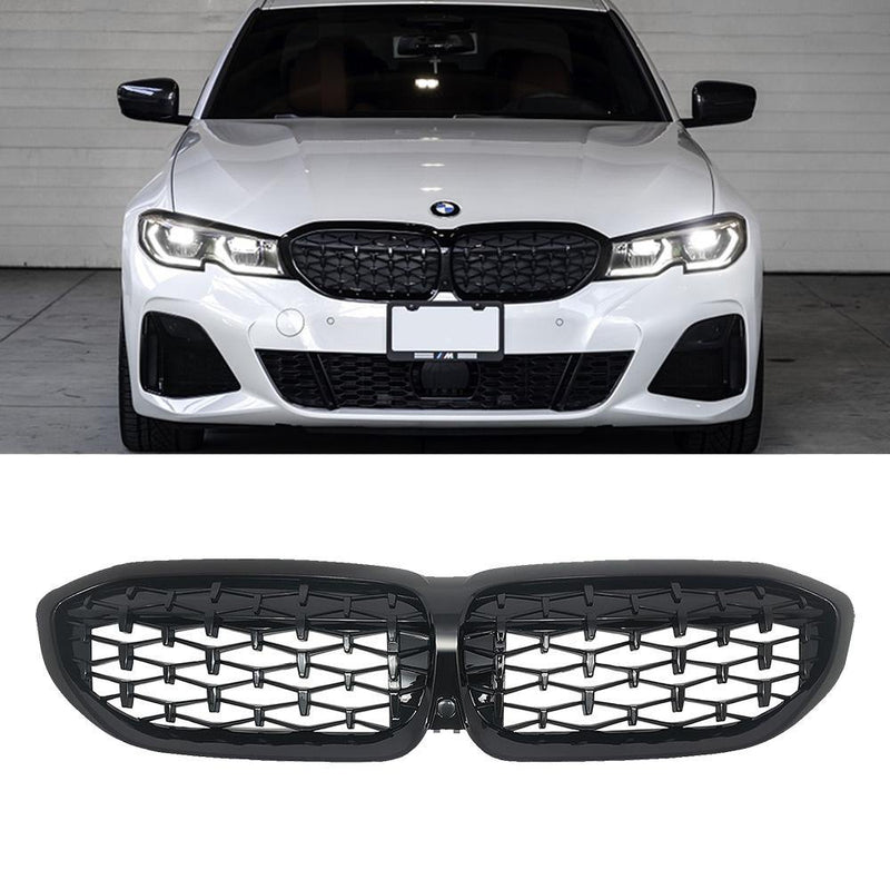 Kidney Grilles for 2019-21 BMW 3-Series G20 330i M340i (Gloss Black Diamond) - Galaxy Auto CA