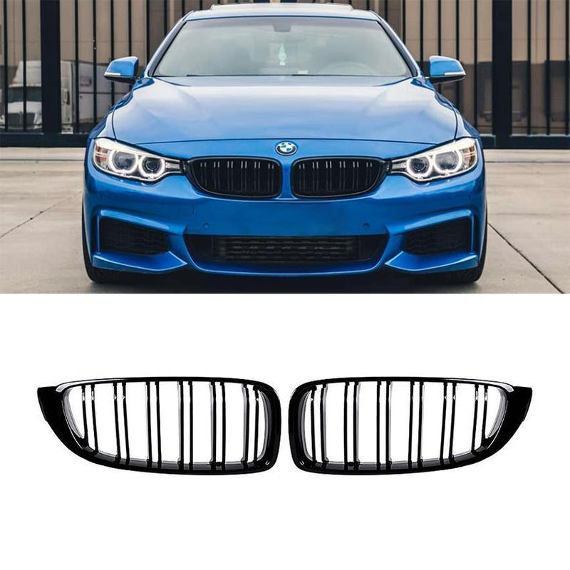 Kidney Grilles for 2014-20 BMW 4-Series F32/F33/F36 (Gloss Black Dual Slat) - Galaxy Auto CA