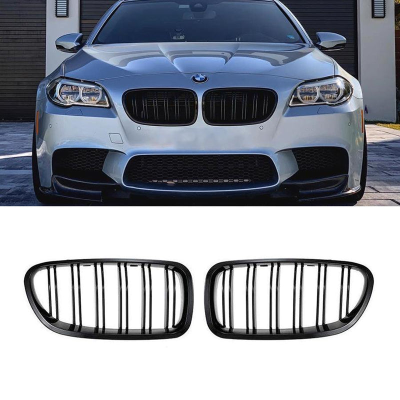 Kidney Grilles for 2010-16 BMW 5-Series F10/F11/F18 (Gloss Black Dual Slat) - Galaxy Auto CA