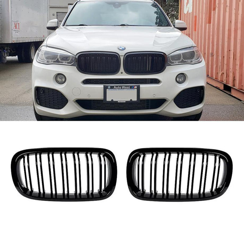 Kidney Grilles for 2014-18 BMW X5/X6 F15/F16 (Gloss Black Dual Slat) - Galaxy Auto CA